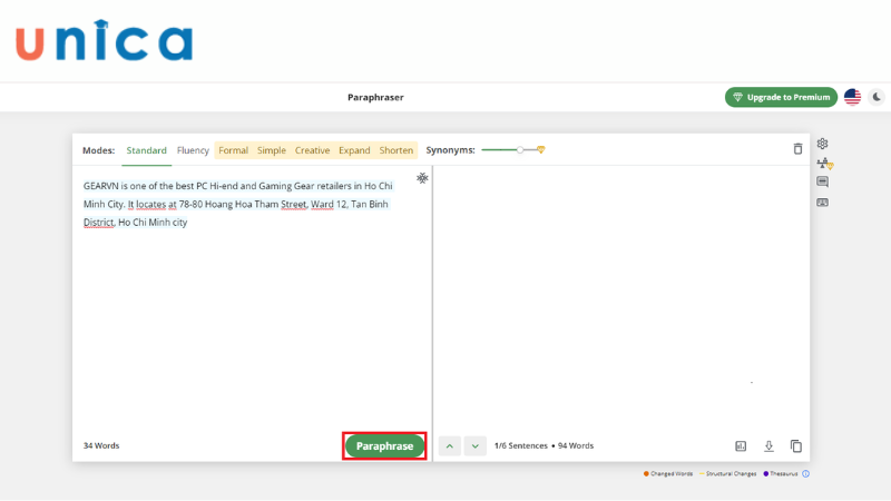 Nhấn chọn Paraphrase