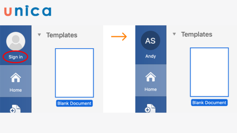 Đăng nhập vào tài khoản Microsoft Word để sử dụng