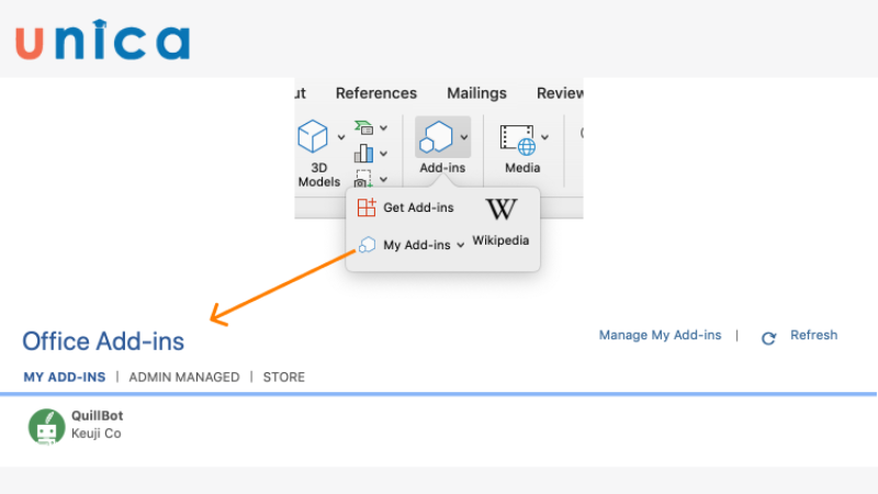 Quay lại Inster để chọn My Add-ins