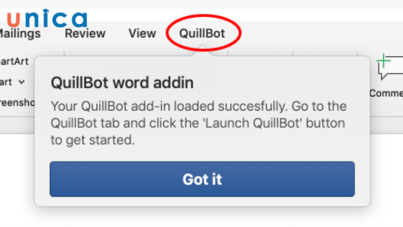 Chọn Quillbot trên thanh công cụ để sử dụng