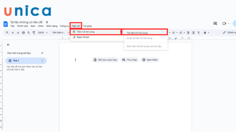 Chọn tiện ích mở rộng trên thanh công cụ