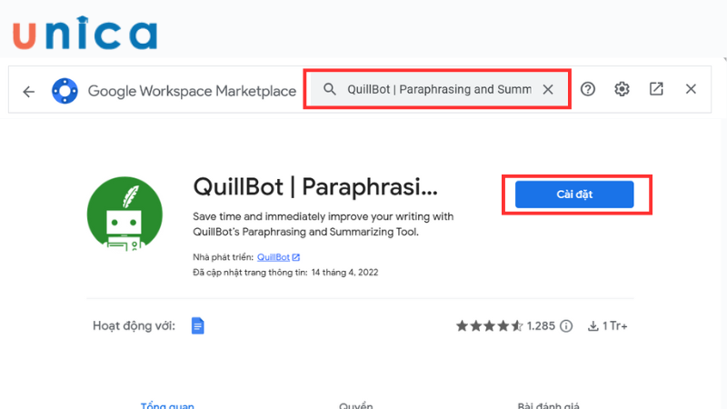 Tìm kiếm và cài đặt Quillbot