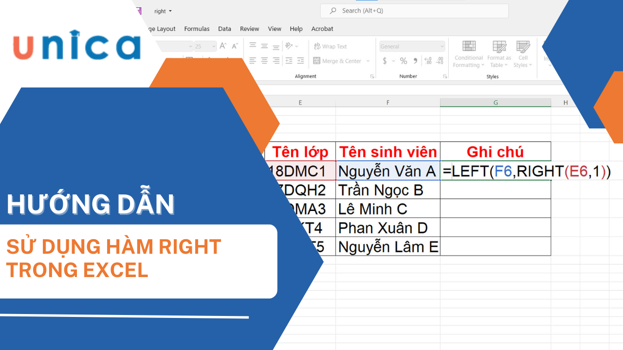 Cách sử dụng hàm Right trong Excel đơn giản, có ví dụ chi tiết