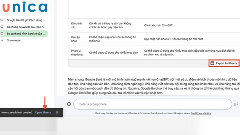 Hướng dẫn xuất nội dung sang Google Sheet