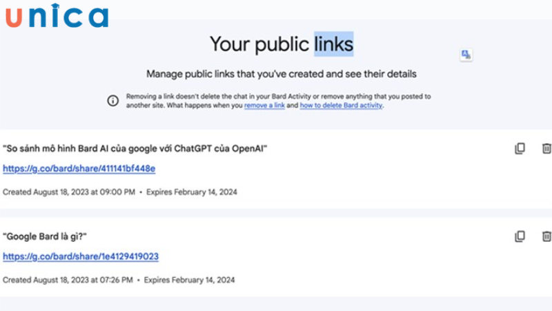 Chọn mục Your public links