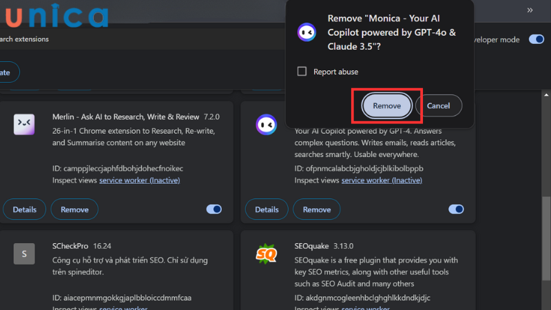 Ấn Xóa thêm một lần nữa để hoàn tất gỡ tiện ích