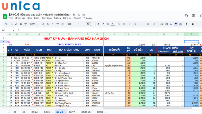 Mẫu file Excel quản lý doanh thu bán hàng