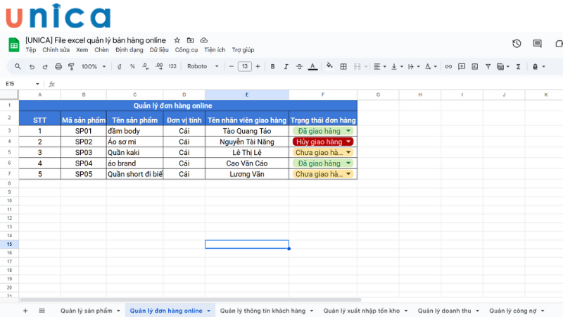 File excel quản lý đơn hàng online