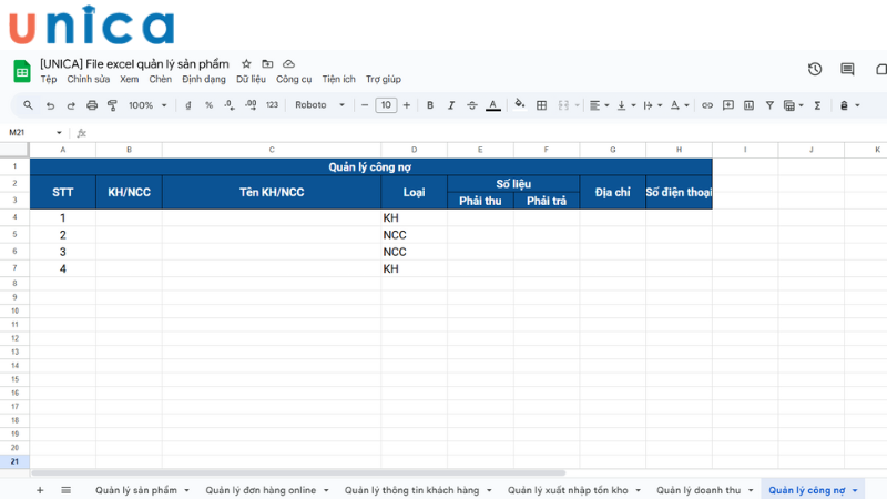 File Excel quản lý công nợ