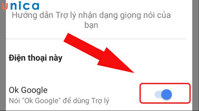 Gạt thanh Ok Google để kích hoạt 