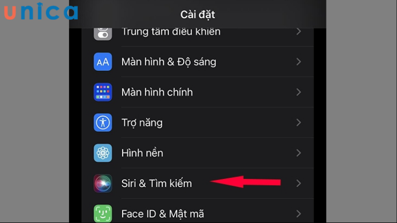 Chọn mục Siri & Tìm kiếm