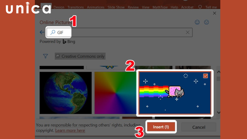 Chọn ảnh Gif rồi ấn Insert để thêm ảnh