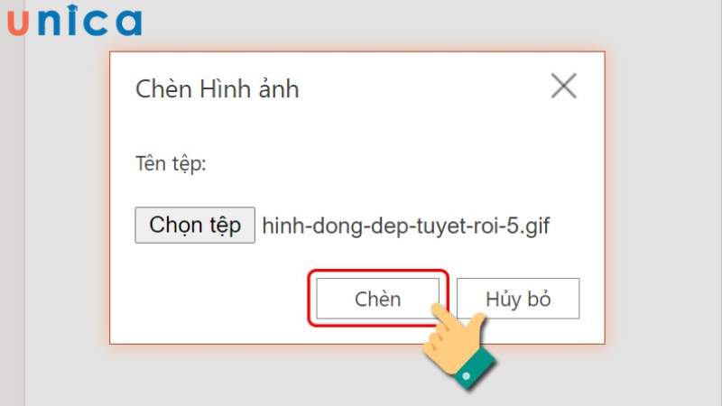 Chọn mục Chèn để hoàn tất quá trình