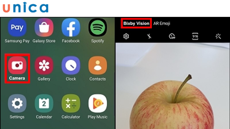 Mở camera để chọn biểu tượng Bixby Vision