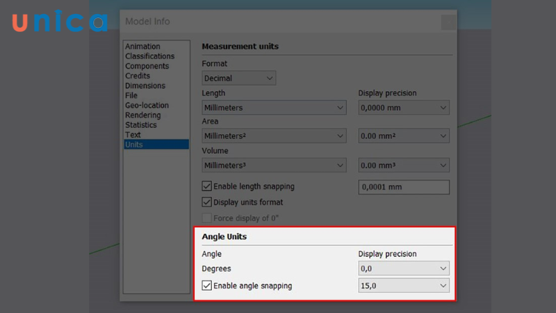 Tích vào Engable Angle Snapping