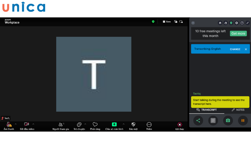 Khi họp zoom sẽ thấy Tactiq hiện ở bên tay phải
