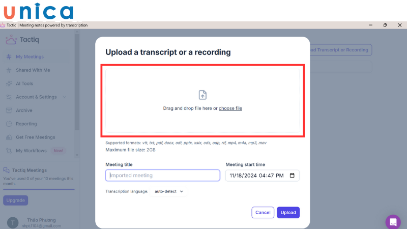 Chọn vào biểu tượng dấu cộng để tải file lên