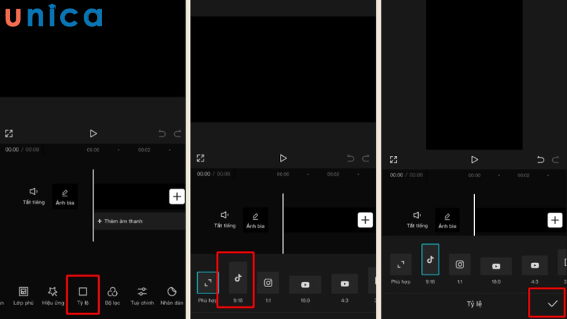 Điều chỉnh khung hình theo tỉ lệ 9:16 hoặc các tùy chọn khác.