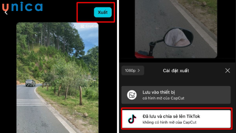 Xuất video và chọn Đã lưu và chia sẻ lên Tiktok để không dính logo Capcut.