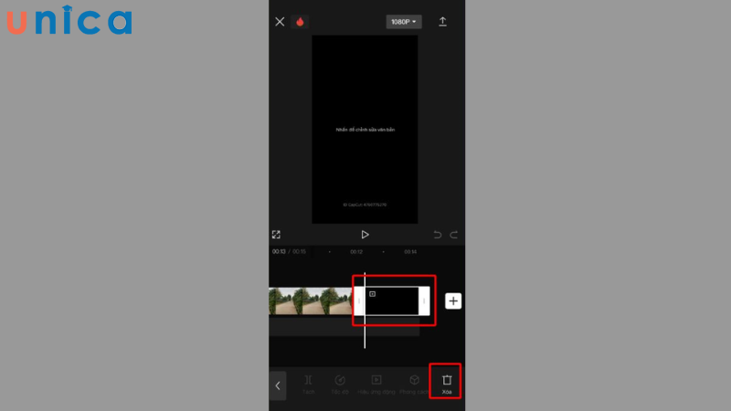Di chuyển tới video có chứa logo Capcut, chọn và xóa đi