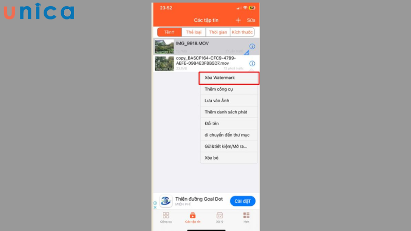 Chọn mục xóa Watermark