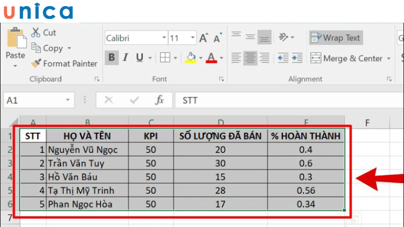 Bôi đen vùng dữ liệu cần thực hiển tô màu trong Excel 