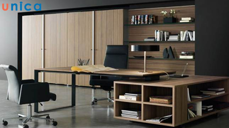 Chất liệu gỗ thường được tận dụng trong không gian làm việc