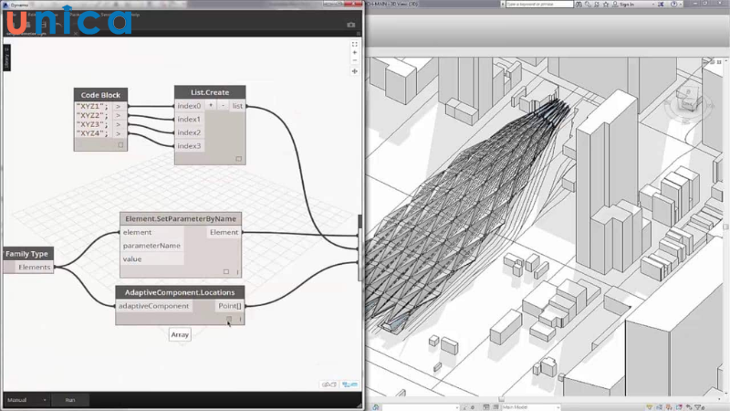 Dynamo Revit dễ dàng kết nối các phần tử khác nahu để thiết lập các thuật toán tùy chỉnh.\