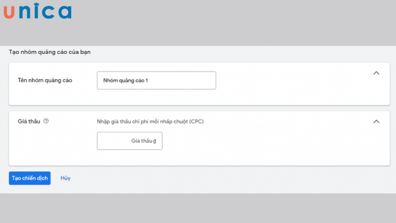 Tạo nhóm quảng cáo, điều chỉnh và hoàn tất cấu hình