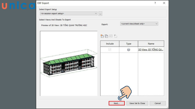 Chọn mục Next để tiếp tục chuyển revit sang sketchup