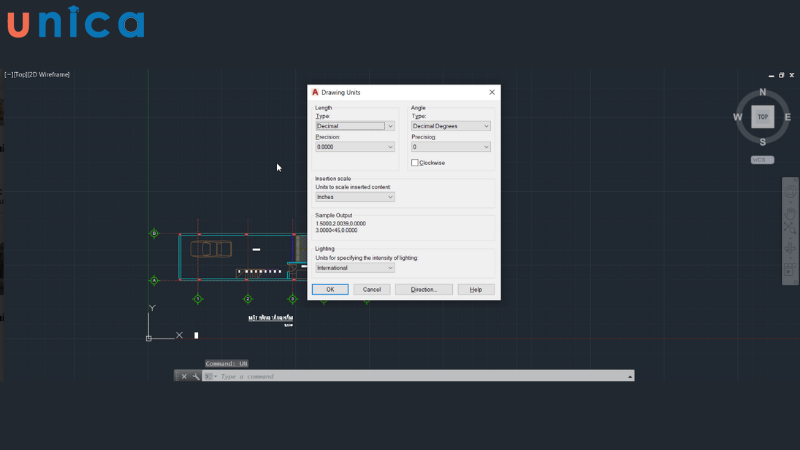 Nhập lệnh UN rồi ấn Enter để hiển cửa sổ Drawing Units.