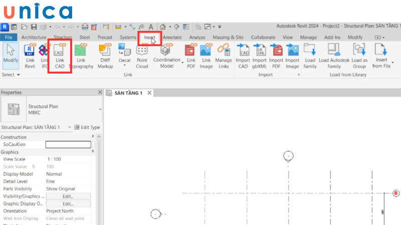 Chọn Link CAD để bắt đầu liên kết bản vẽ