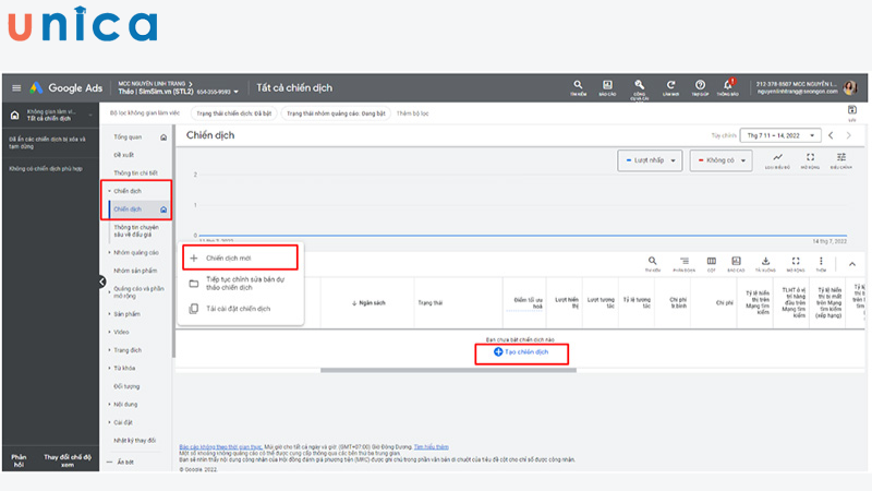 Thêm chiến dịch quảng cáo mới trong giao diện Google Ads