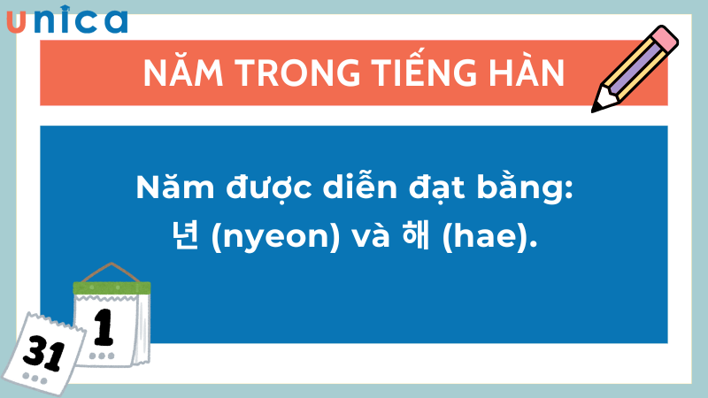 Năm trong tiếng Hàn thường được sử dụng với 년 và 해.