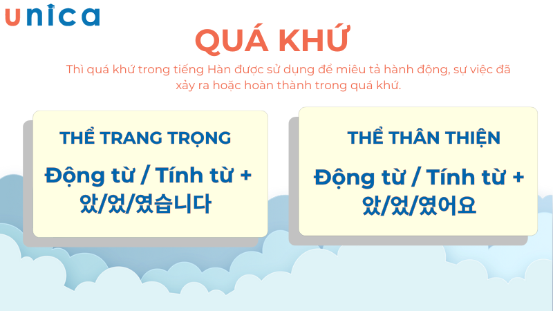 Thì quá khứ trong tiếng Hàn dùng để diễn tả cách hành động đã xảy ra trong quá khứ