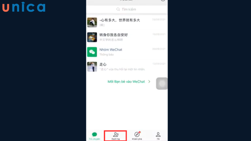 Vào mục Danh bạ trên Wechat