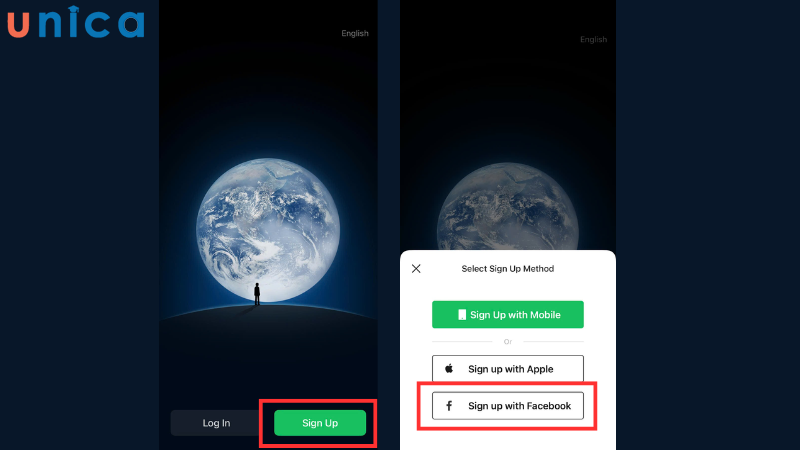 Chọn đăng ký bằng Facebook