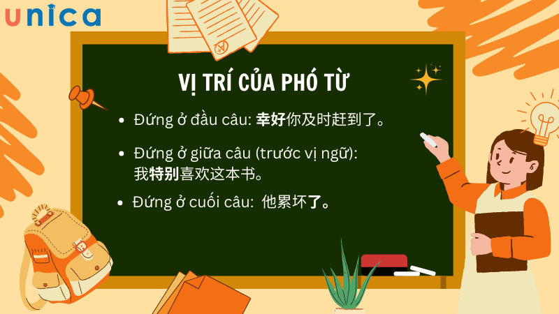 Phó từ có thể đứng ở nhiều vị trí khác nhau trong một câu tiếng Trung