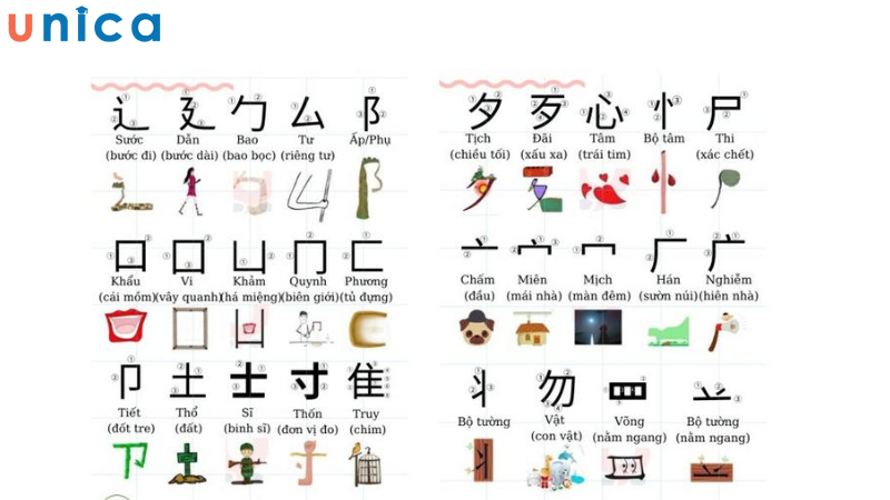 Học tiếng Trung thông qua các bộ thủ giúp ta dễ dàng liên kết các chữ và ý nghĩa của chúng