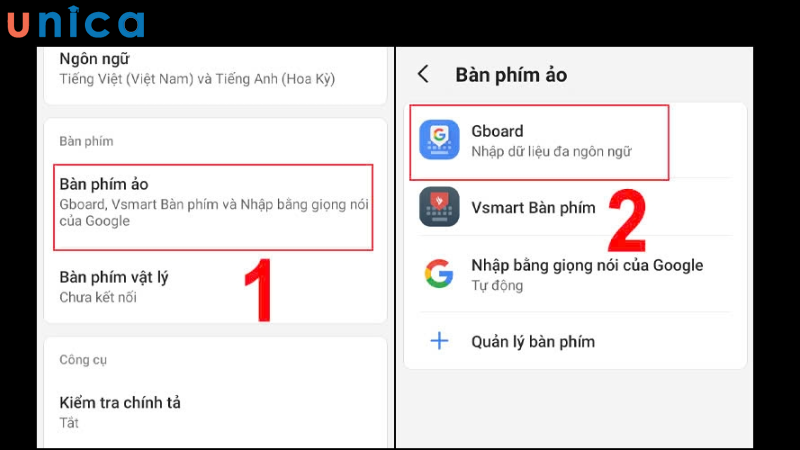 Chọn mục Bàn phím ảo để kiểm soát và thêm các bàn phím hỗ trợ khác