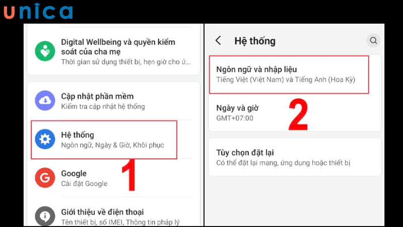 Vào mục Ngôn ngữ và phườn thức nhập liệu trên Android