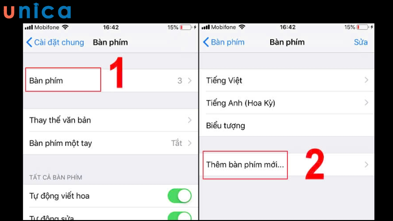 Chọn mục Thêm bàn phím để mở danh sách các bàn phím trên điện thoại