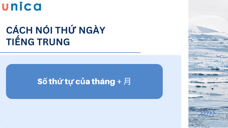 Cách nói tháng trong tiếng Trung là số thứ tự của tháng và 月 (yuè)