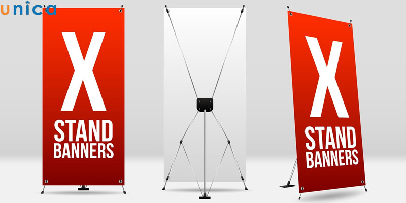Standee kệ X là loại có khung đỡ chữ X
