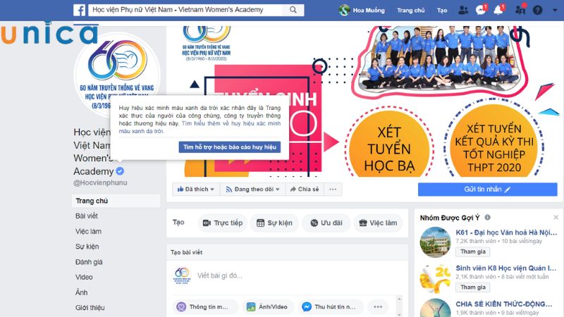 Fanpage công ty, tổ chức hoặc học viện