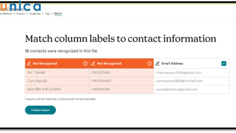 Chỉnh sửa thông tin cho khớp