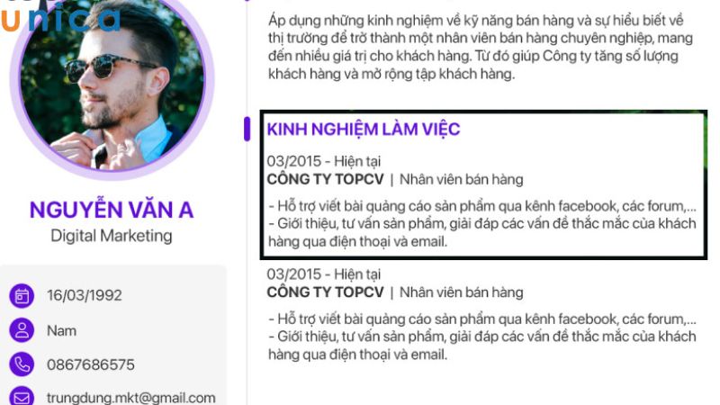 Trình bày thật kỹ phần kinh nghiệm làm việc trong CV