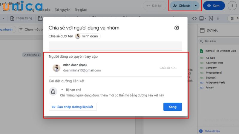 Xuất và chia sẻ báo cáo
