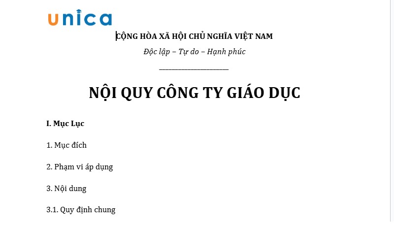 Mẫu nội quy công ty giáo dục