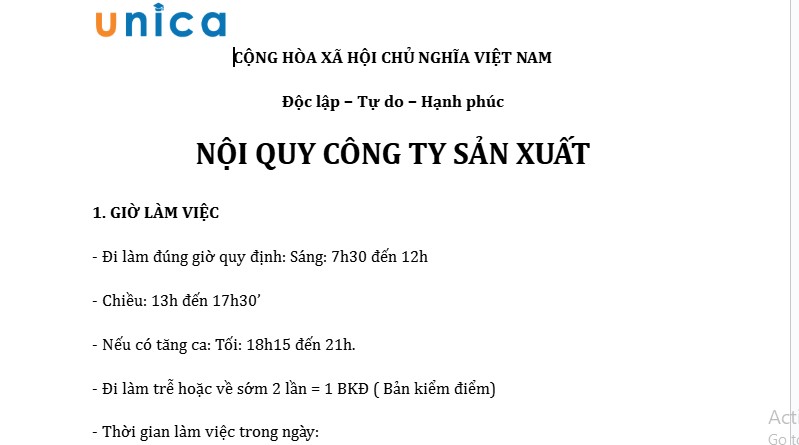 Mẫu nội quy công ty sản xuất